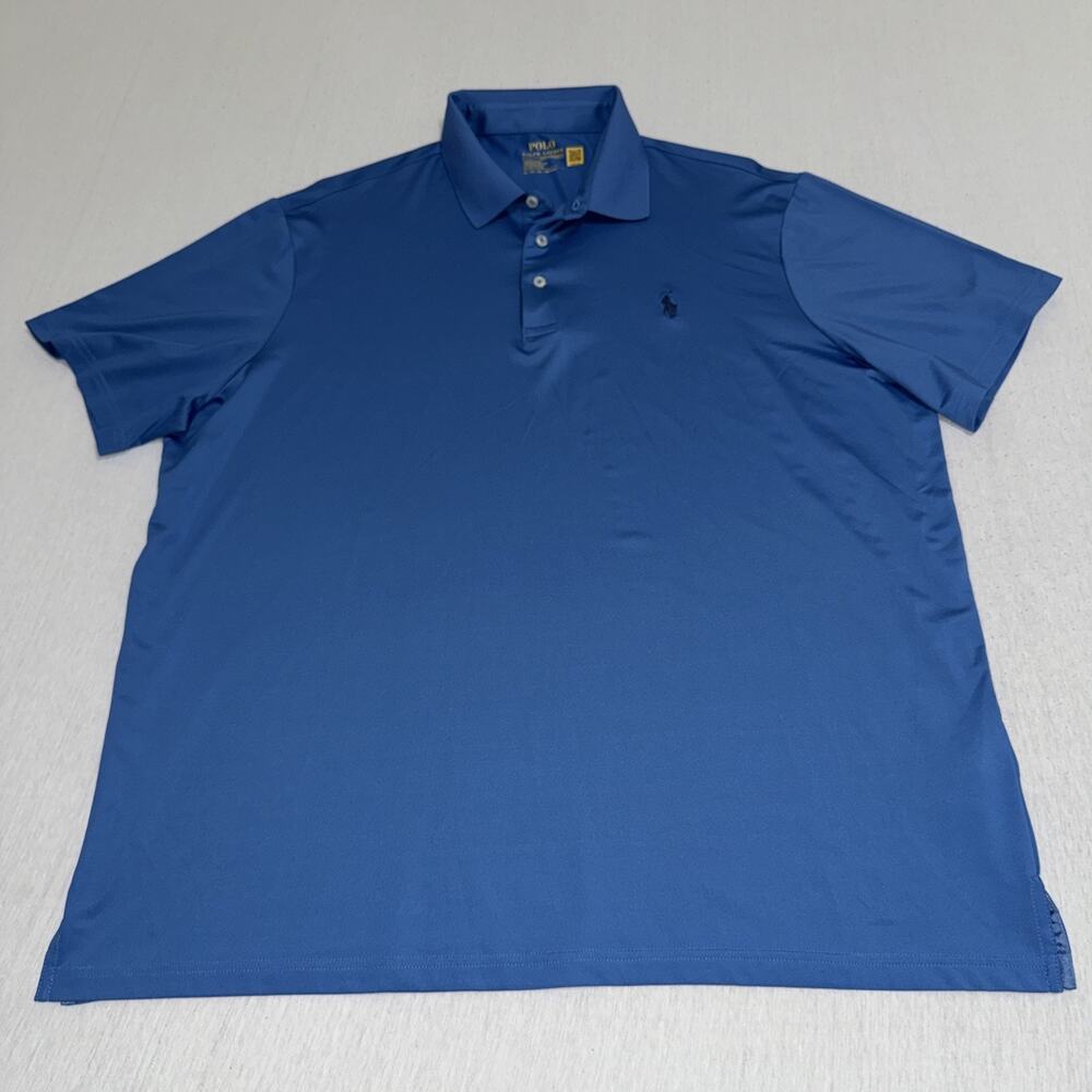 Polo Ralph Lauren Shirt -XL- Light Blue Pique Mesh STRETCH - Blue PONY GOLF EUC